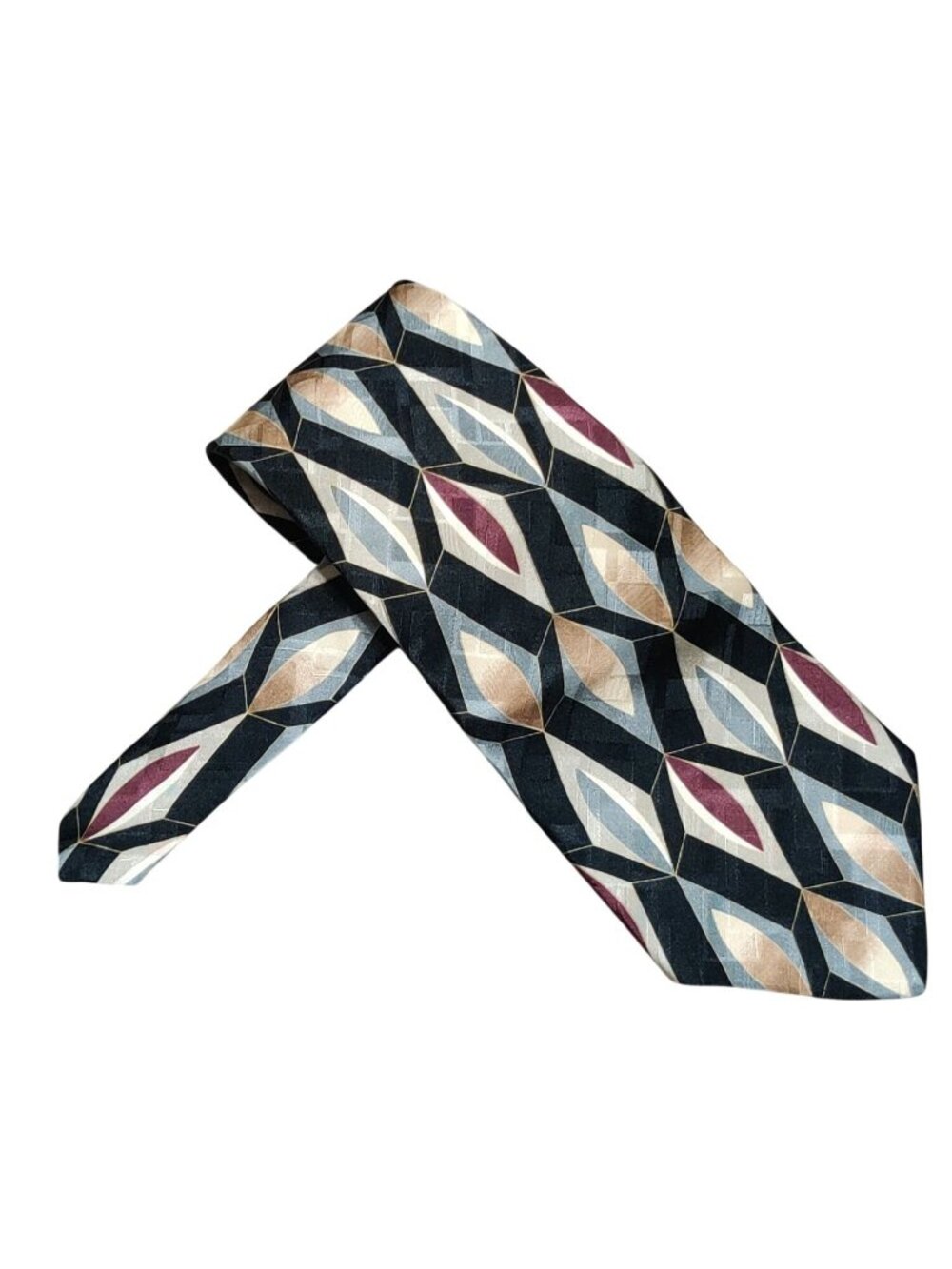 Conte di Milano Tie Black Geometric Burgundy Gold Gray Abstract Retro Vintage